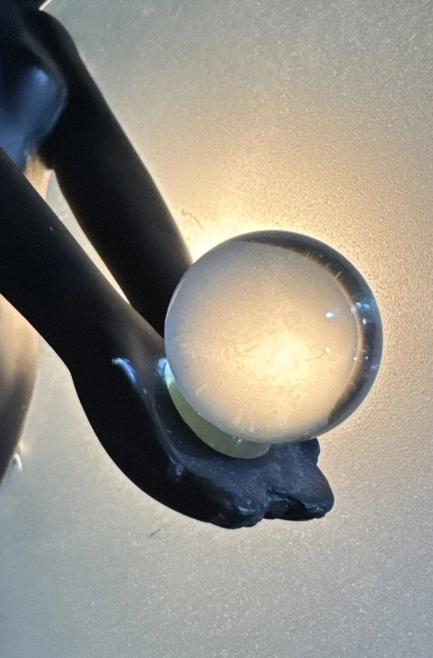 Art Deco Porcelain Nude Woman Back Pose Crystal Ball Frosted Sphere Moon Lamp